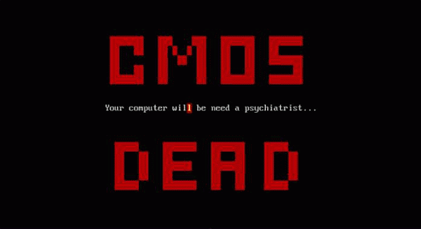 «CMOS DOS Virus» – на самом деле опасный вирус. Наряду с шокирующей надписью (и пронзительным писком) он повреждает память CMOS, стирая все настройки. Думаете, это самое страшное? Если попытаться нажать Control+Alt+Delete, вирус полностью форматирует жёсткий диск